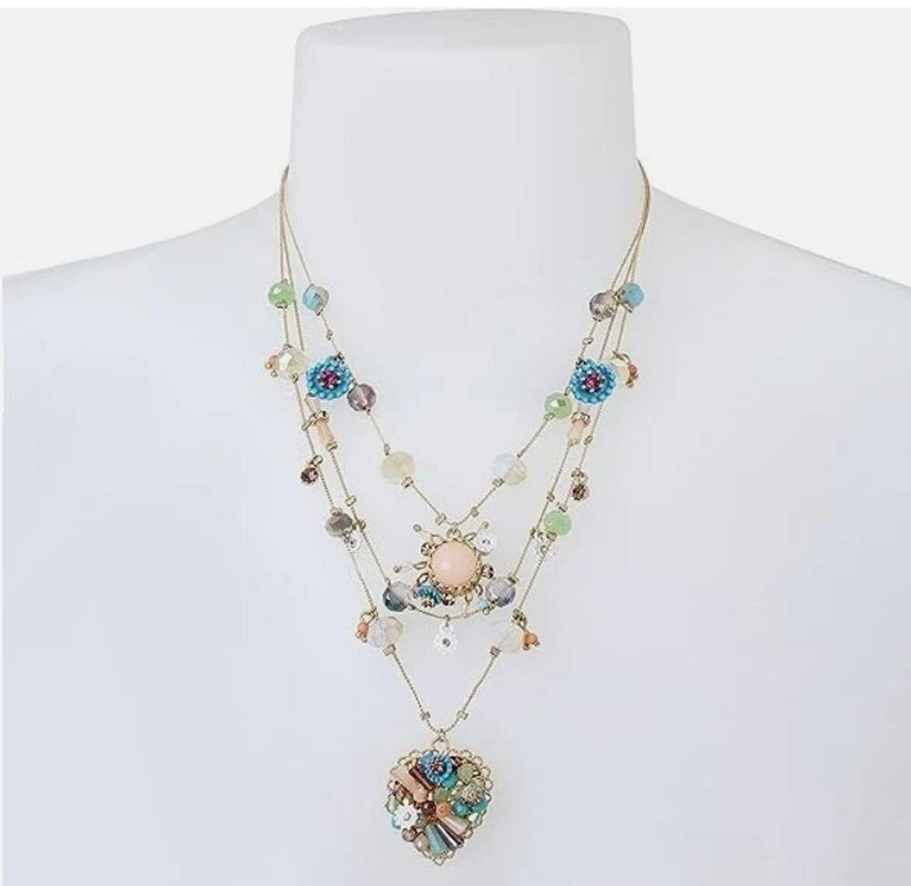 NWT Betsy Johnson woven heart layered necklace charms